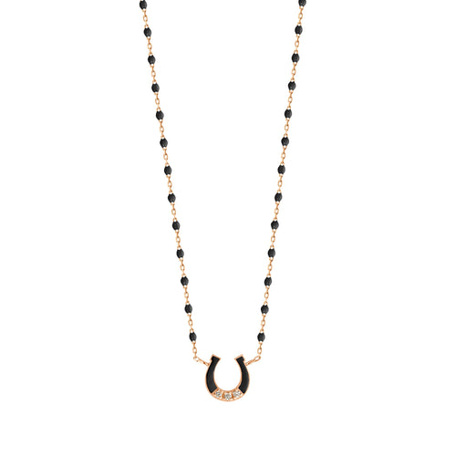 Gigi Clozeau - Mini Horseshoe Diamond Black necklace, Rose Gold, 16.5