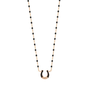 Gigi Clozeau - Mini Horseshoe Diamond Black necklace, Rose Gold, 16.5"