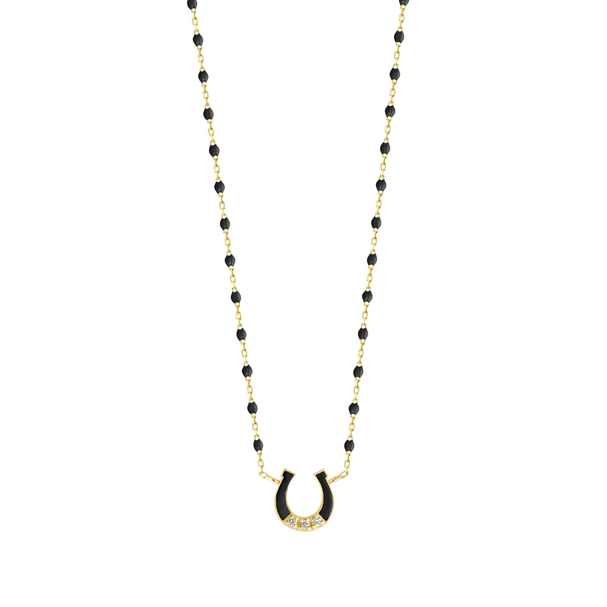 Gigi Clozeau - Mini Horseshoe Diamond Black necklace, Yellow Gold, 16.5"