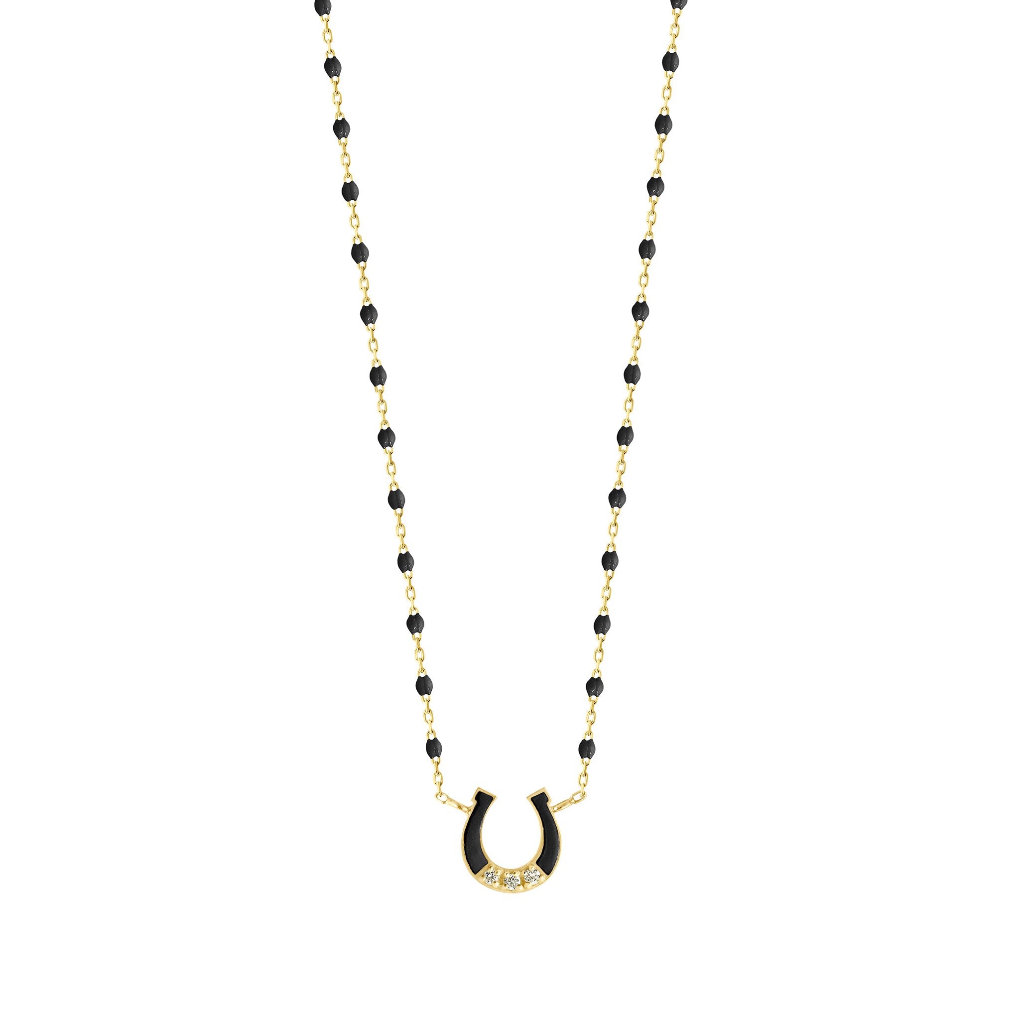 Gigi Clozeau - Mini Horseshoe Diamond Black necklace, Yellow Gold, 16.5"