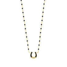 Gigi Clozeau - Mini Horseshoe Diamond Black necklace, Yellow Gold, 16.5"