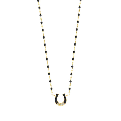 Gigi Clozeau - Mini Horseshoe Diamond Black necklace, Yellow Gold, 16.5