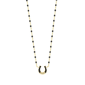 Gigi Clozeau - Mini Horseshoe Diamond Black necklace, Yellow Gold, 16.5"