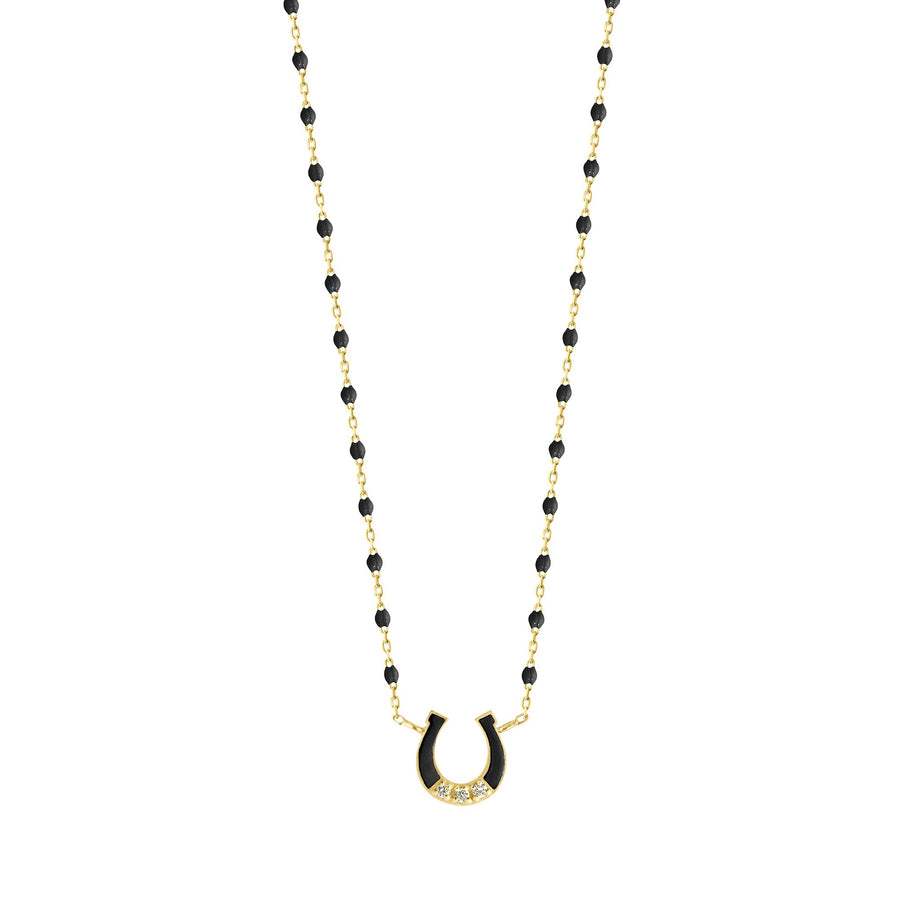 Gigi Clozeau - Mini Horseshoe Diamond Black necklace, Yellow Gold, 16.5