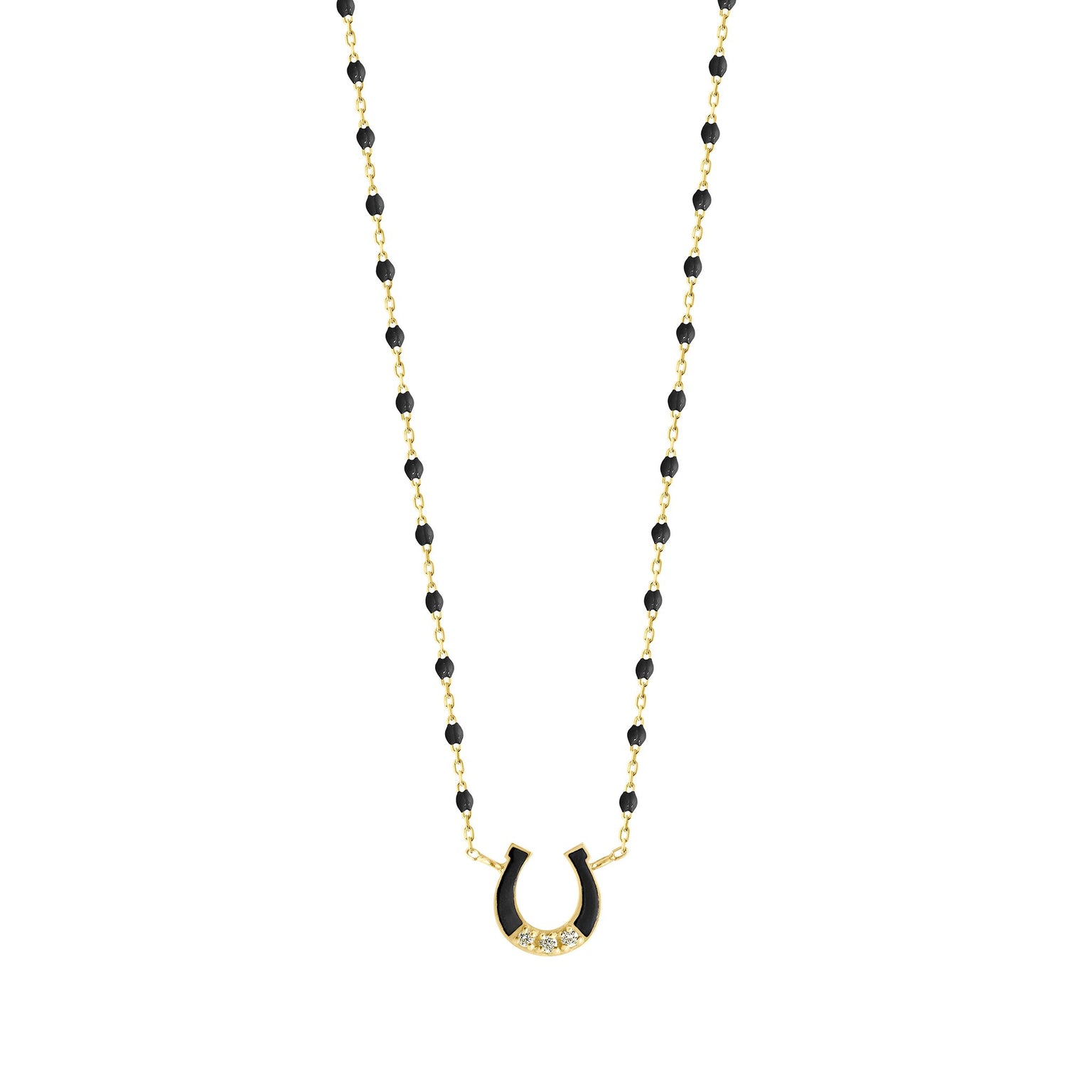 Gigi Clozeau - Mini Horseshoe Diamond Black necklace, Yellow Gold, 16.5"