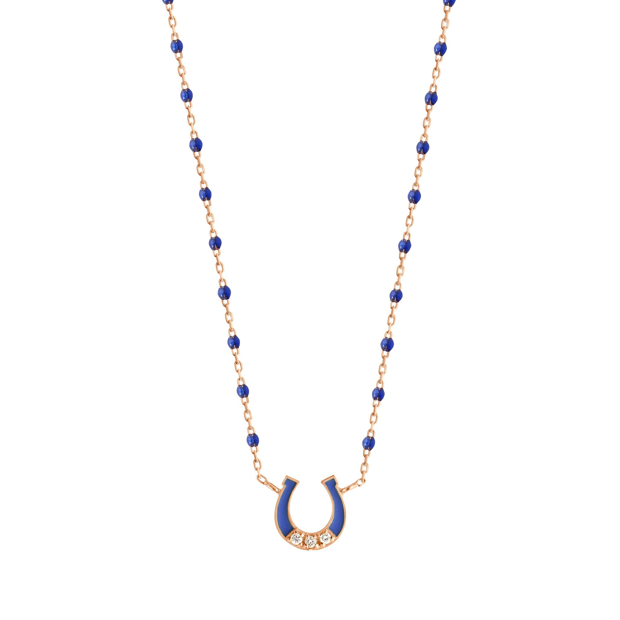 Gigi Clozeau - Mini Horseshoe Diamond Lapis necklace, Rose Gold, 16.5"