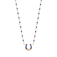Gigi Clozeau - Mini Horseshoe Diamond Lapis necklace, Rose Gold, 16.5"