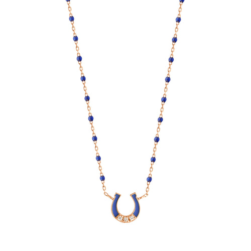 Gigi Clozeau - Mini Horseshoe Diamond Lapis necklace, Rose Gold, 16.5