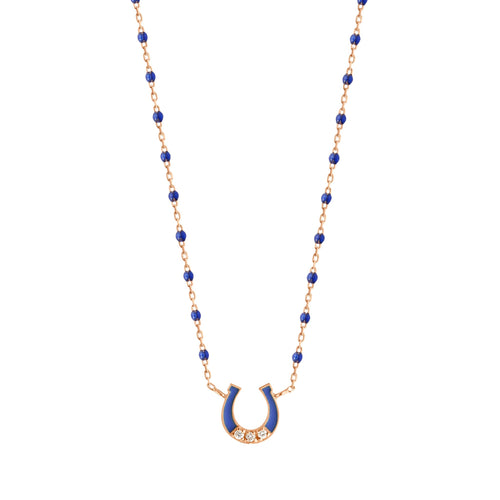 Gigi Clozeau - Mini Horseshoe Diamond Lapis necklace, Rose Gold, 16.5