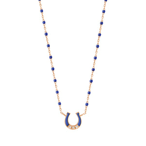 Gigi Clozeau - Mini Horseshoe Diamond Lapis necklace, Rose Gold, 16.5"