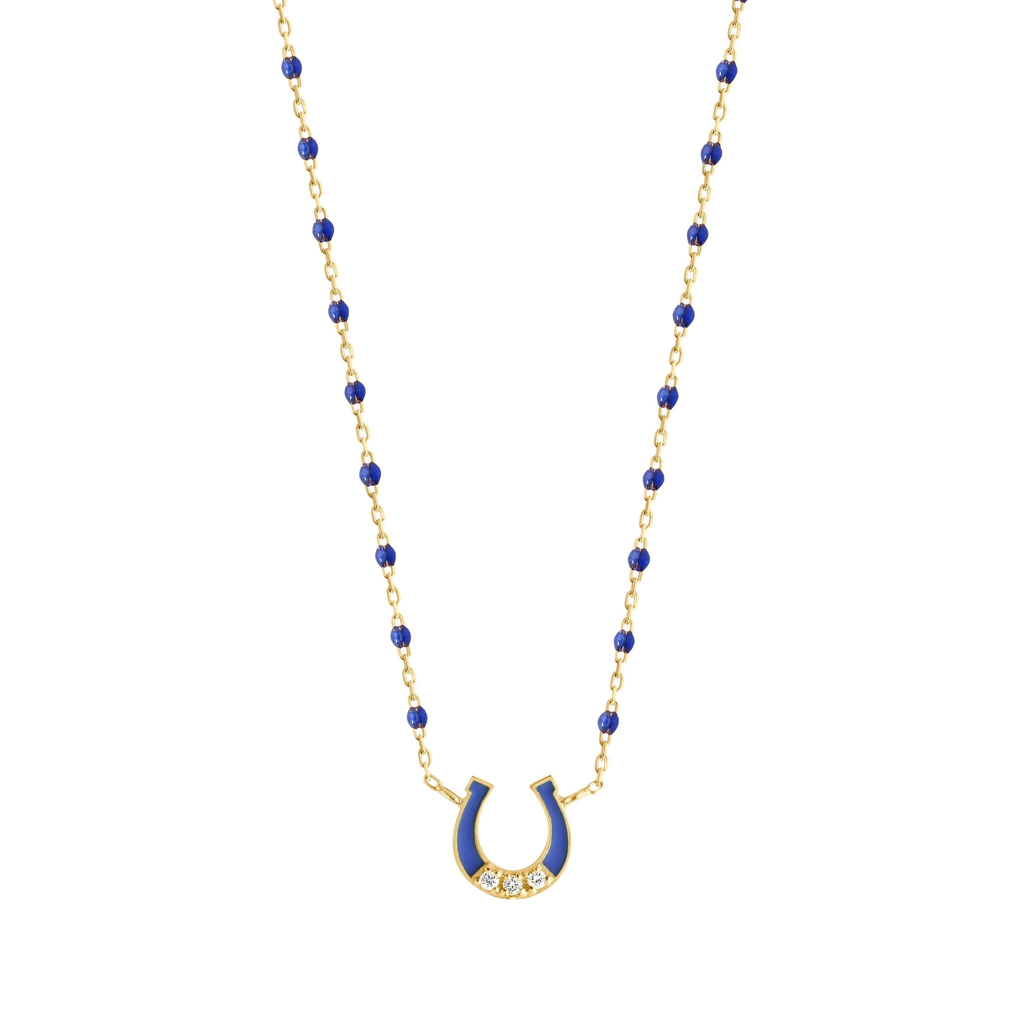Gigi Clozeau - Mini Horseshoe Diamond Lapis necklace, Yellow Gold, 16.5"