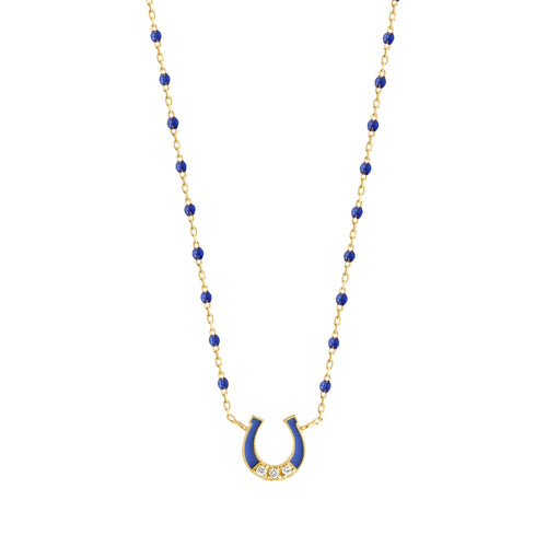 Gigi Clozeau - Mini Horseshoe Diamond Lapis necklace, Yellow Gold, 16.5