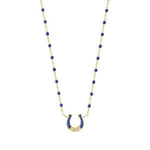 Gigi Clozeau - Mini Horseshoe Diamond Lapis necklace, Yellow Gold, 16.5"
