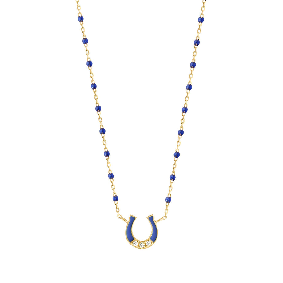 Gigi Clozeau - Mini Horseshoe Diamond Lapis necklace, Yellow Gold, 16.5