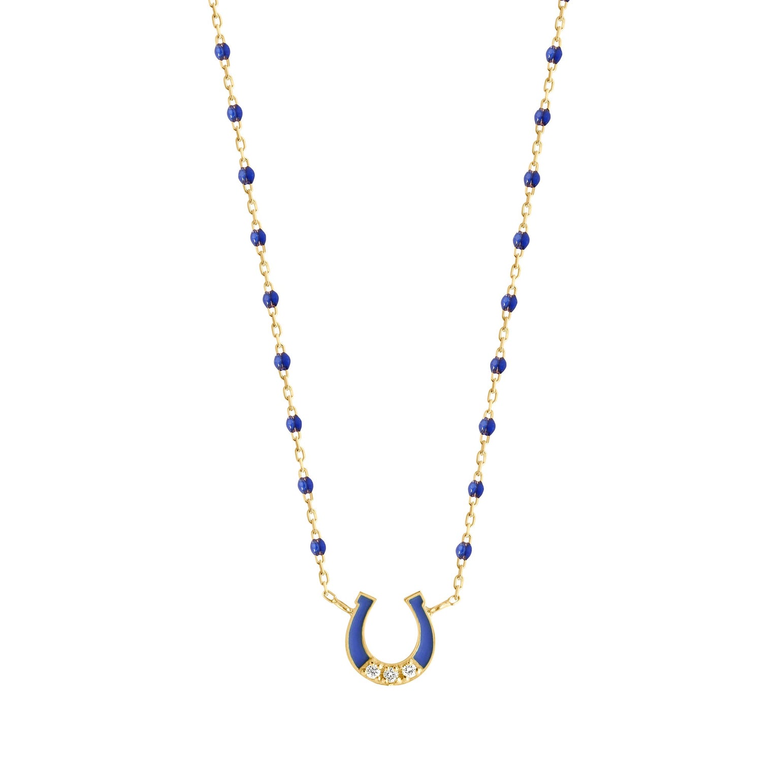 Gigi Clozeau - Mini Horseshoe Diamond Lapis necklace, Yellow Gold, 16.5"