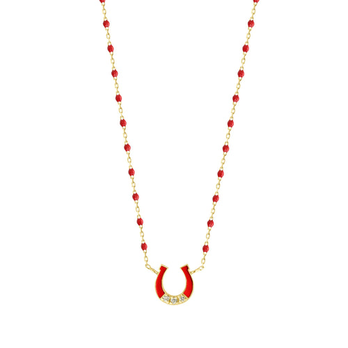 Gigi Clozeau - Mini Horseshoe Diamond Poppy necklace, Yellow Gold, 16.5