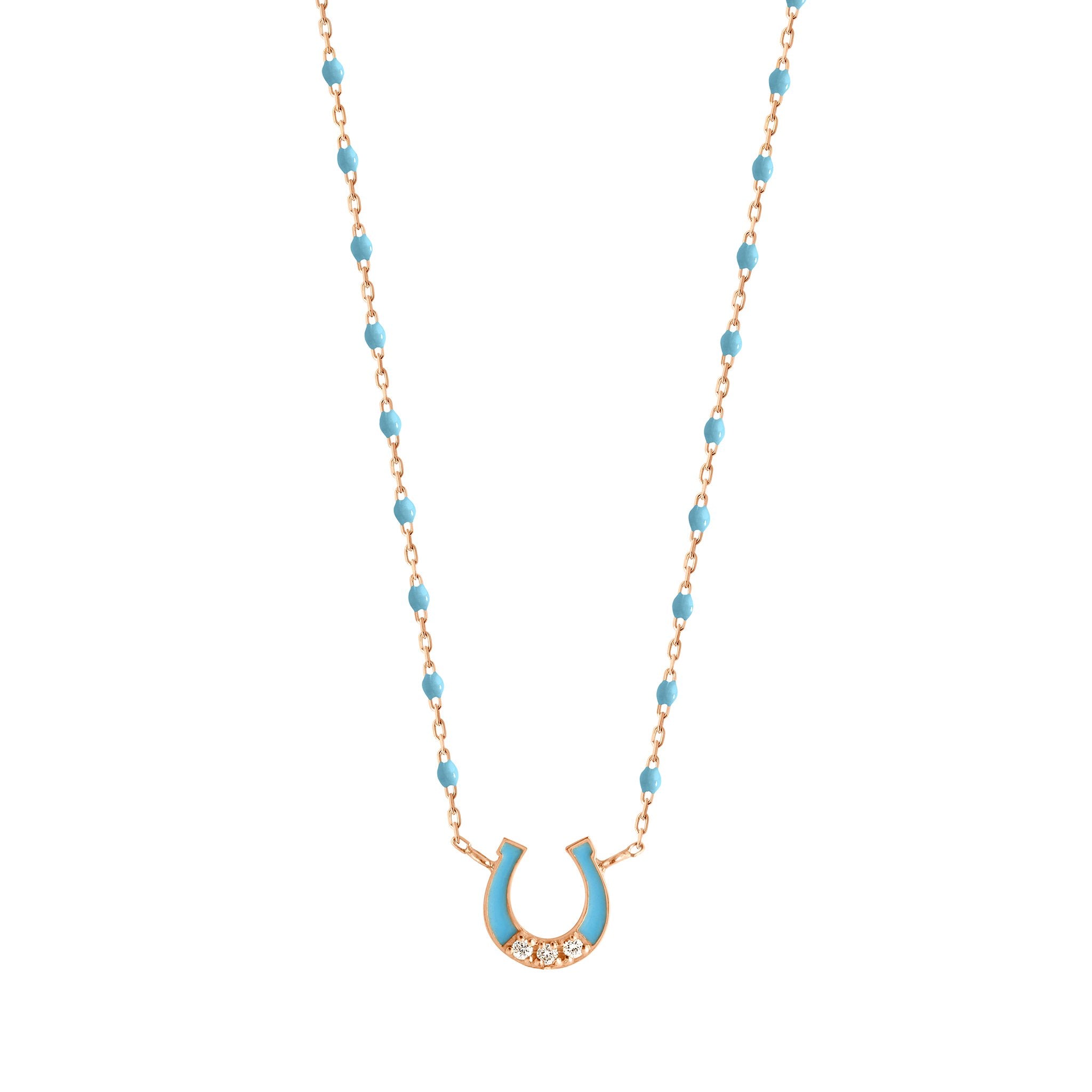 Gigi Clozeau - Mini Horseshoe Diamond Turquoise necklace, Rose Gold, 16.5"