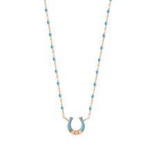 Gigi Clozeau - Mini Horseshoe Diamond Turquoise necklace, Rose Gold, 16.5"