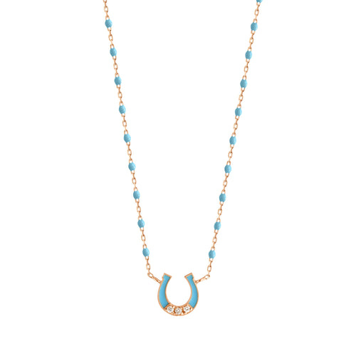 Gigi Clozeau - Mini Horseshoe Diamond Turquoise necklace, Rose Gold, 16.5