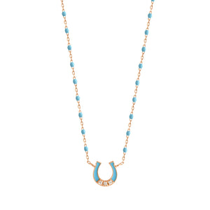 Gigi Clozeau - Mini Horseshoe Diamond Turquoise necklace, Rose Gold, 16.5"