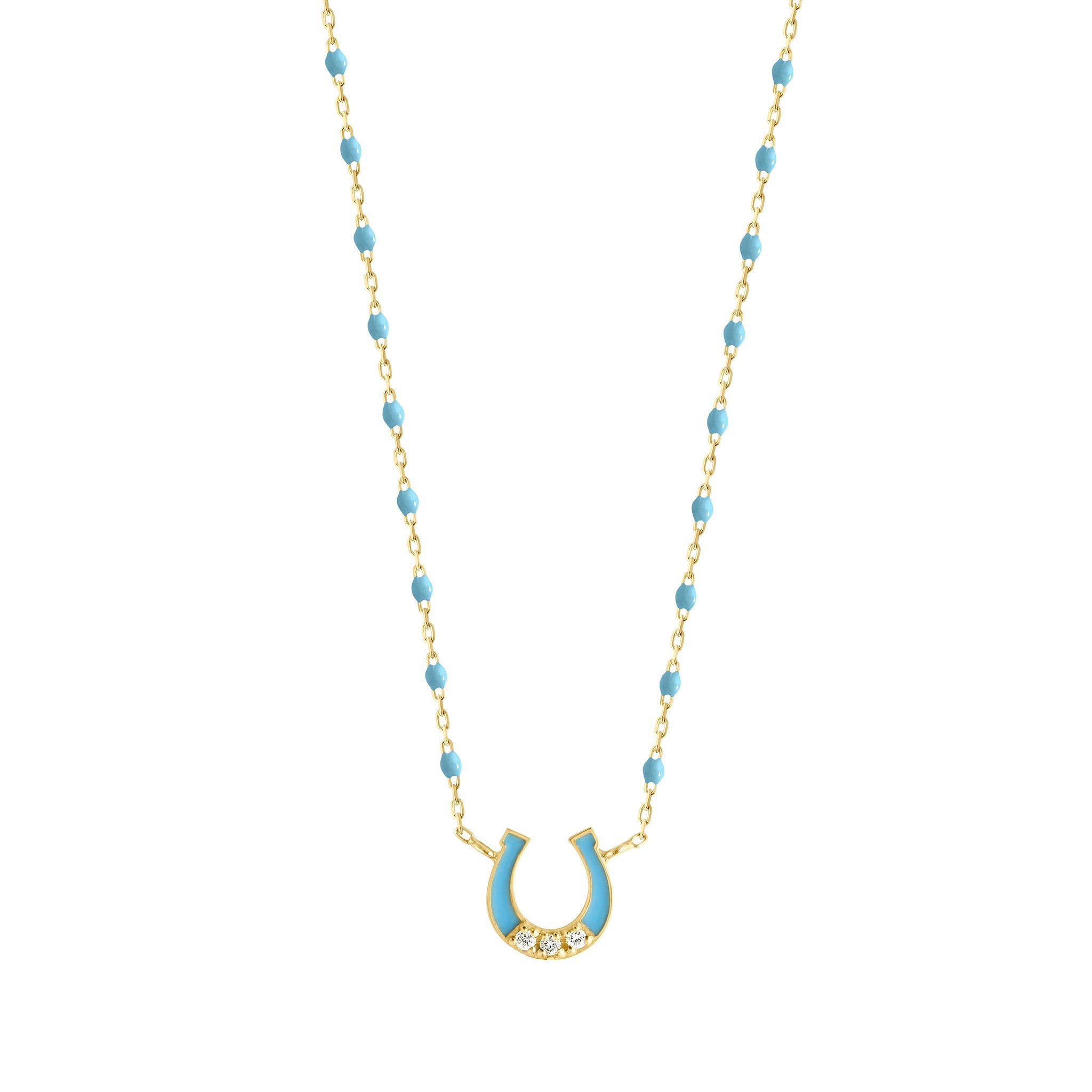 Gigi Clozeau - Mini Horseshoe Diamond Turquoise necklace, Yellow Gold, 16.5"
