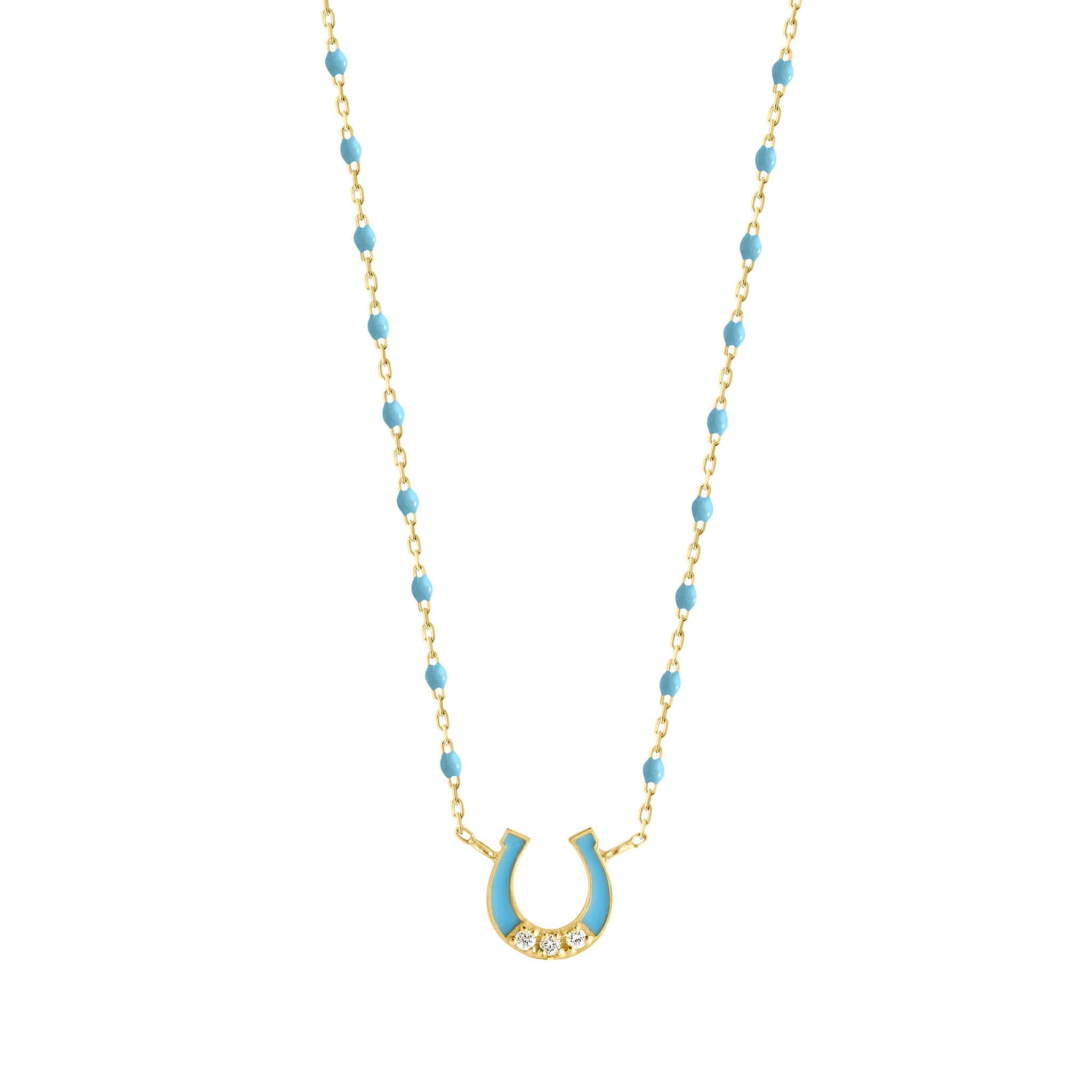 Mini Horseshoe Diamond Turquoise necklace Yellow Gold 16.5