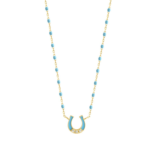 Gigi Clozeau - Mini Horseshoe Diamond Turquoise necklace, Yellow Gold, 16.5
