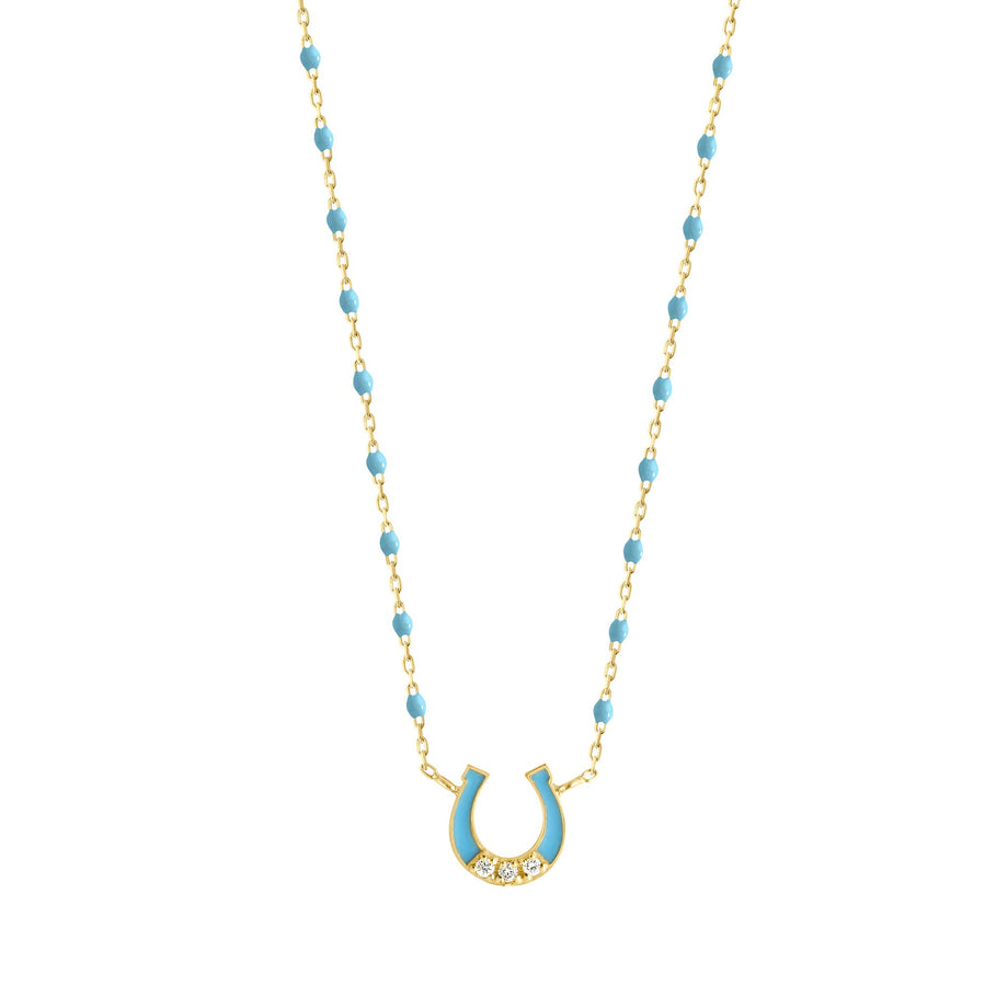 Gigi Clozeau - Mini Horseshoe Diamond Turquoise necklace, Yellow Gold, 16.5