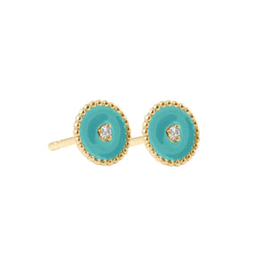 Gigi Clozeau - North Star, diamond Turquoise Green resin earrings, Yellow Gold