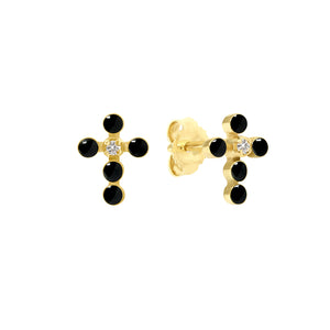 Gigi Clozeau - Pearled Cross Diamond Earrings, Black, Yellow Gold