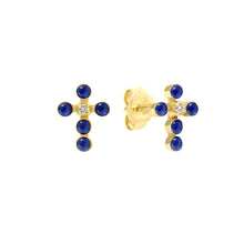 Gigi Clozeau - Pearled Cross Diamond Earrings, Lapis, Yellow Gold