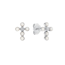 Gigi Clozeau - Pearled Cross Diamond Earrings, Opal, White Gold