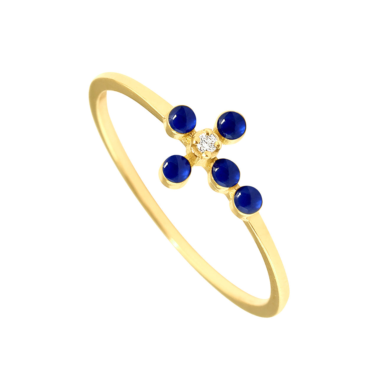 Gigi Clozeau - Pearled Cross Diamond Lapis Ring, Yellow Gold, Size 4.75