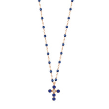 Gigi Clozeau - Pearled Cross Diamond Necklace, Lapis, Rose Gold, 16.5"