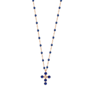 Gigi Clozeau - Pearled Cross Diamond Necklace, Lapis, Rose Gold, 16.5"