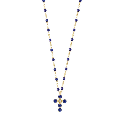 Gigi Clozeau - Pearled Cross Diamond Necklace, Lapis, Yellow Gold, 16.5