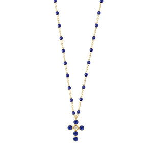 Gigi Clozeau - Pearled Cross Diamond Necklace, Lapis, Yellow Gold, 16.5"