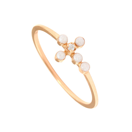 Gigi Clozeau - Pearled Cross Diamond Opal Ring, Rose Gold, Size 4.75