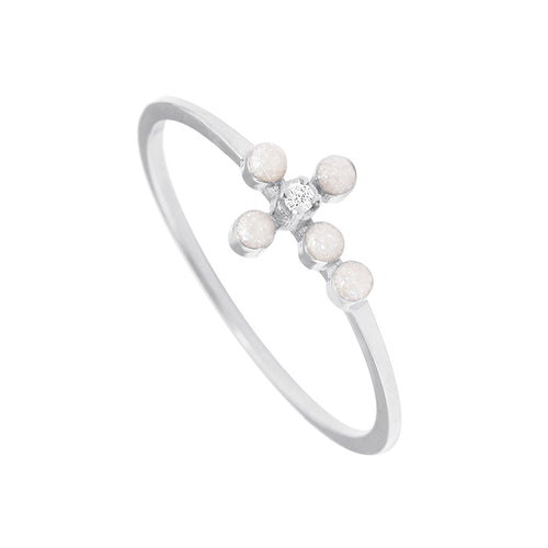 Gigi Clozeau - Pearled Cross Diamond Opal Ring, White Gold, Size 4.75