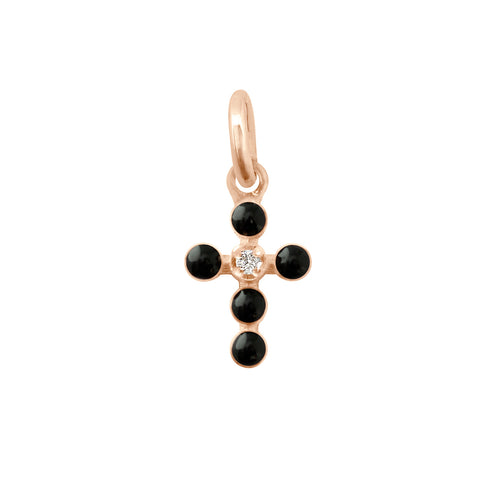 Gigi Clozeau - Pearled Cross Diamond Pendant, Black, Rose Gold