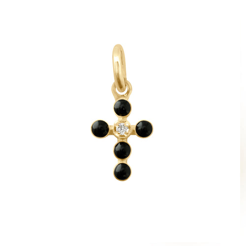 Gigi Clozeau - Pearled Cross Diamond Pendant, Black, Yellow Gold