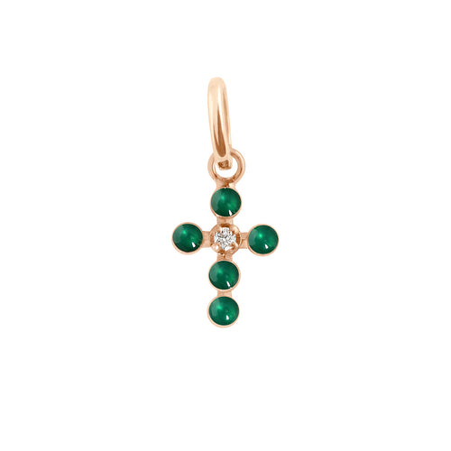 Gigi Clozeau - Pearled Cross Diamond Pendant, Emerald, Rose Gold