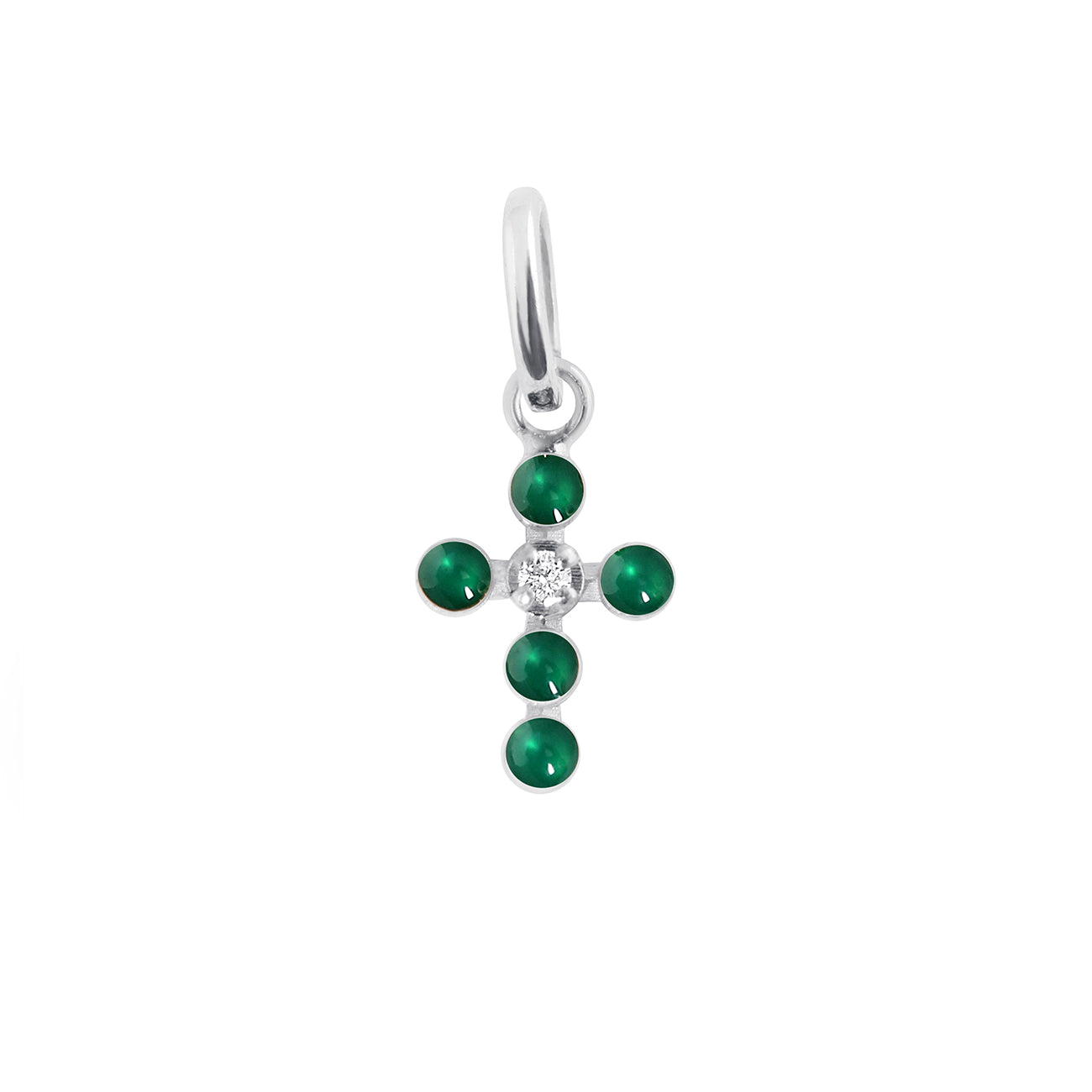 Gigi Clozeau - Pearled Cross Diamond Pendant, Emerald, White Gold