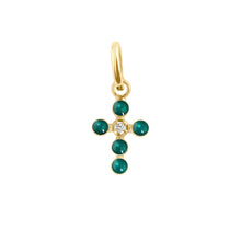 Gigi Clozeau - Pearled Cross Diamond Pendant, Emerald, Yellow Gold
