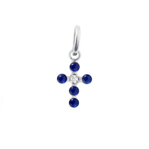 Gigi Clozeau - Pearled Cross Diamond Pendant, Lapis, White Gold