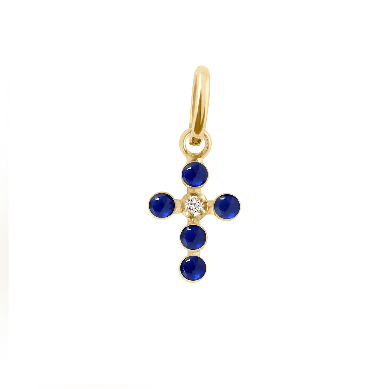 Gigi Clozeau - Pearled Cross Diamond Pendant, Lapis, Yellow Gold