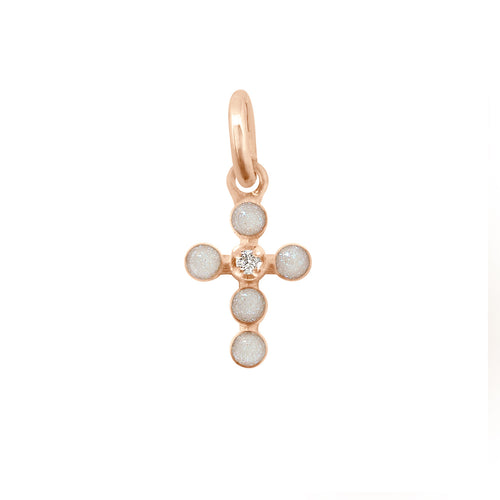 Gigi Clozeau - Pearled Cross Diamond Pendant, Opal, Rose Gold