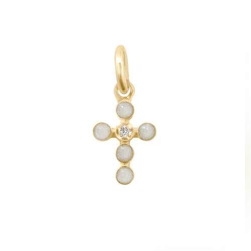 Gigi Clozeau - Pearled Cross Diamond Pendant, Opal, Yellow Gold
