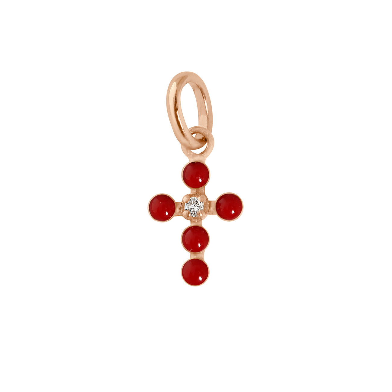 Gigi Clozeau - Pearled Cross Diamond Pendant, Ruby, Rose Gold
