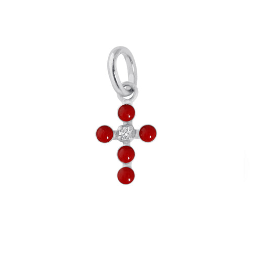 Gigi Clozeau - Pearled Cross Diamond Pendant, Ruby, White Gold